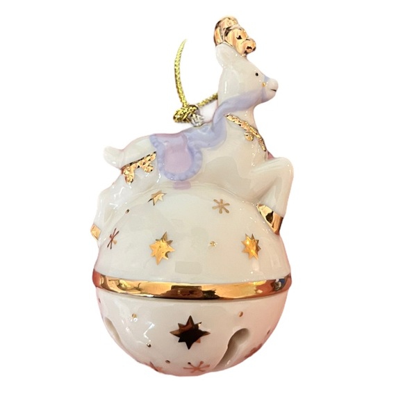 VINTAGE Lenox 4 Festive Christmas Bell Ornaments Gold White Holidays Porcelain - Picture 3 of 8